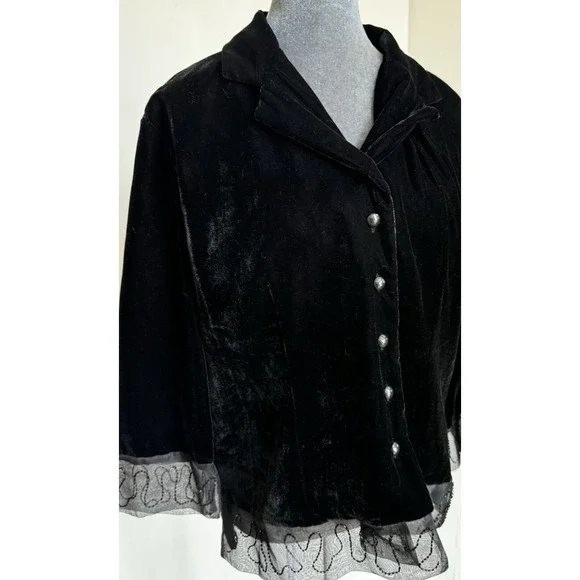 Vtg 80s‎ Carole Little Velvet Blazer M Embellished Sheer Witchy Whimsigoth - Picture 2 of 16